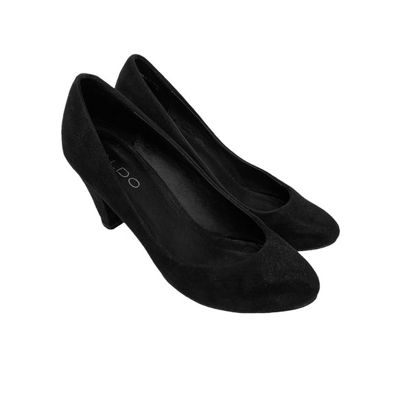 Aldo Black Pumps High Heels Closed Toe Suede Slip On Shoe Size 6 Almond Toe - Picture 2 of 9